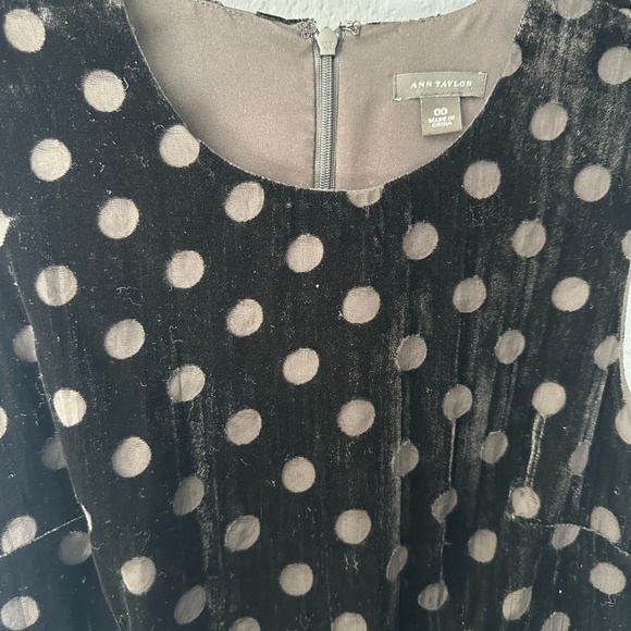 Elagant Ann Taylor Velvet Black Polka Dot Burnout Mini Dress Size 00 Small - Picture 4 of 8